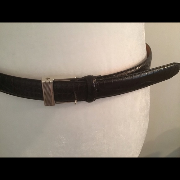 WOMENS DK BROWN RALPH LAUREN EMBOSSED CROC BELT- M - Picture 3 of 8